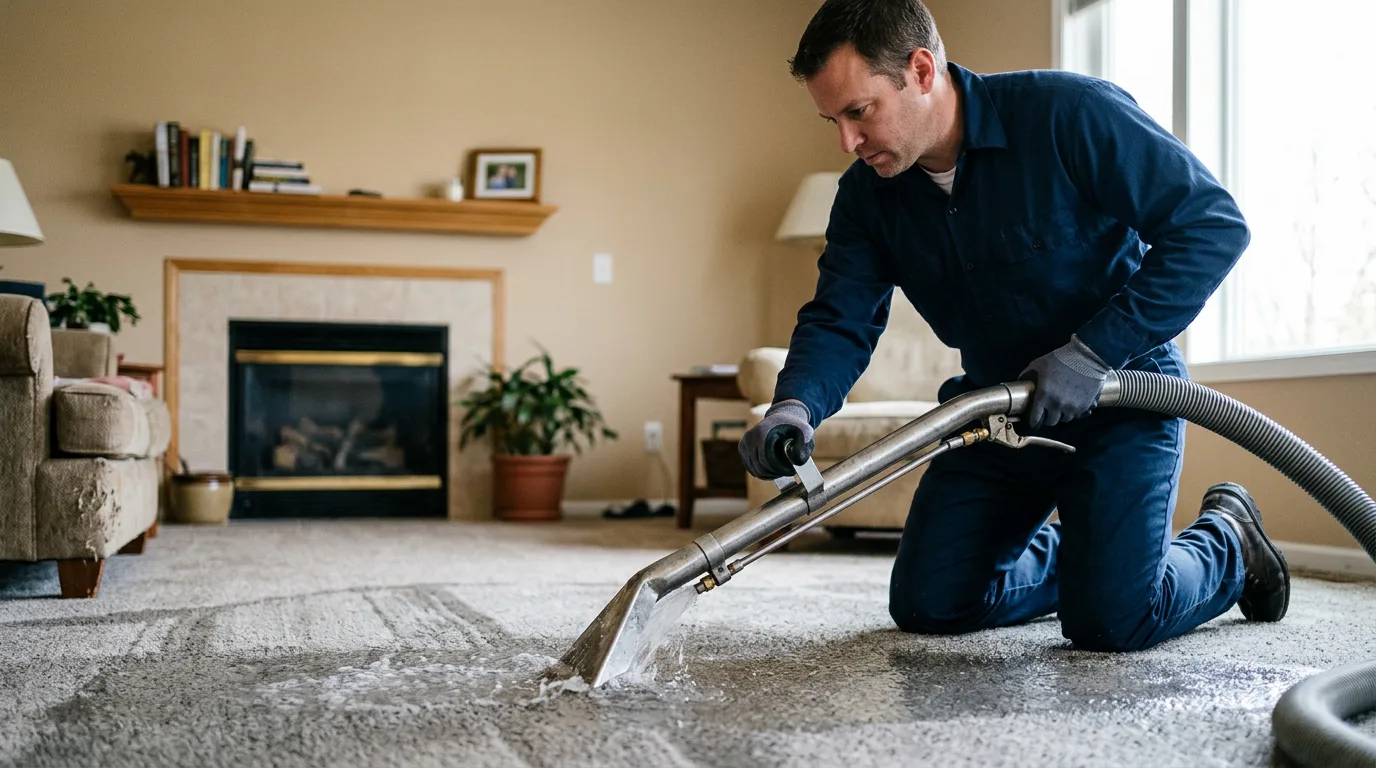 Water damage restoration technician working near Hopkins, MI